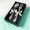 Couvert de naissance Rubans Croisés 14.5 cm - Couverts Métal Argenté Naissance 14 cm